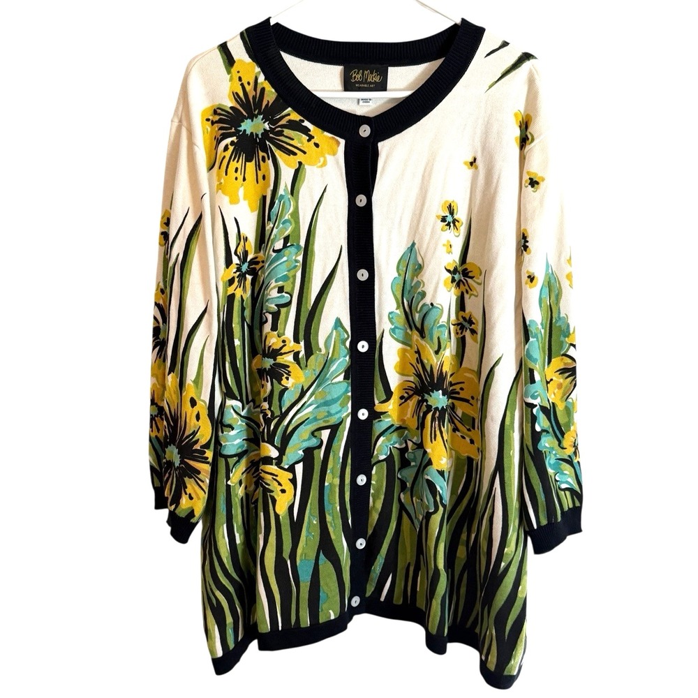 BOB MACKIE Wearable Art 3X Floral Cardigan Sweater Plus Size‎ Garden